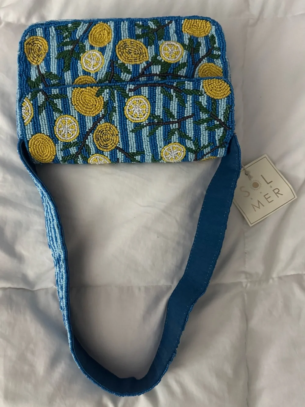 Blue Beaded Lemon Shoulder Bag